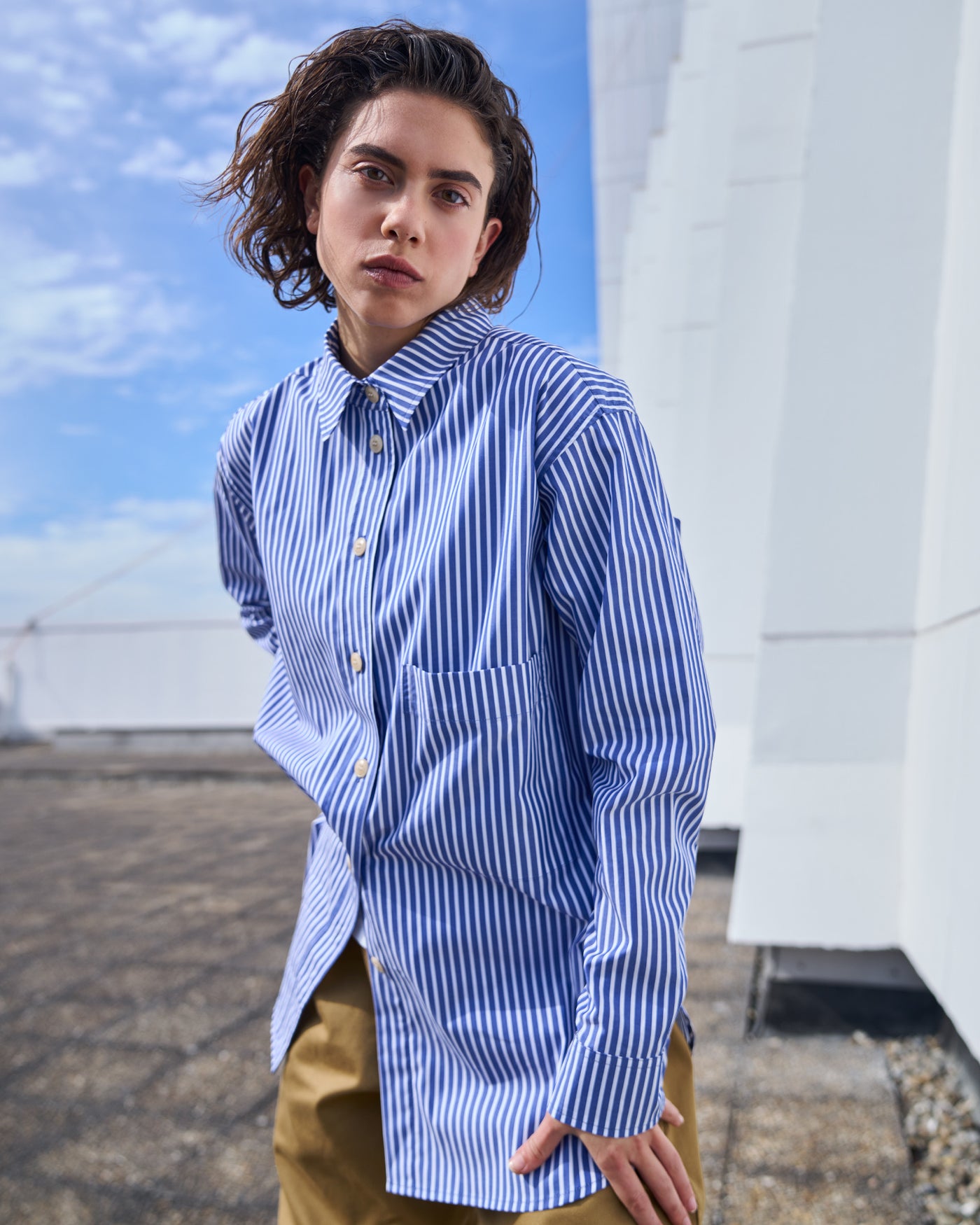 G.o.D Maxi Shirt Mayfair Poplin Stripe Blue & White