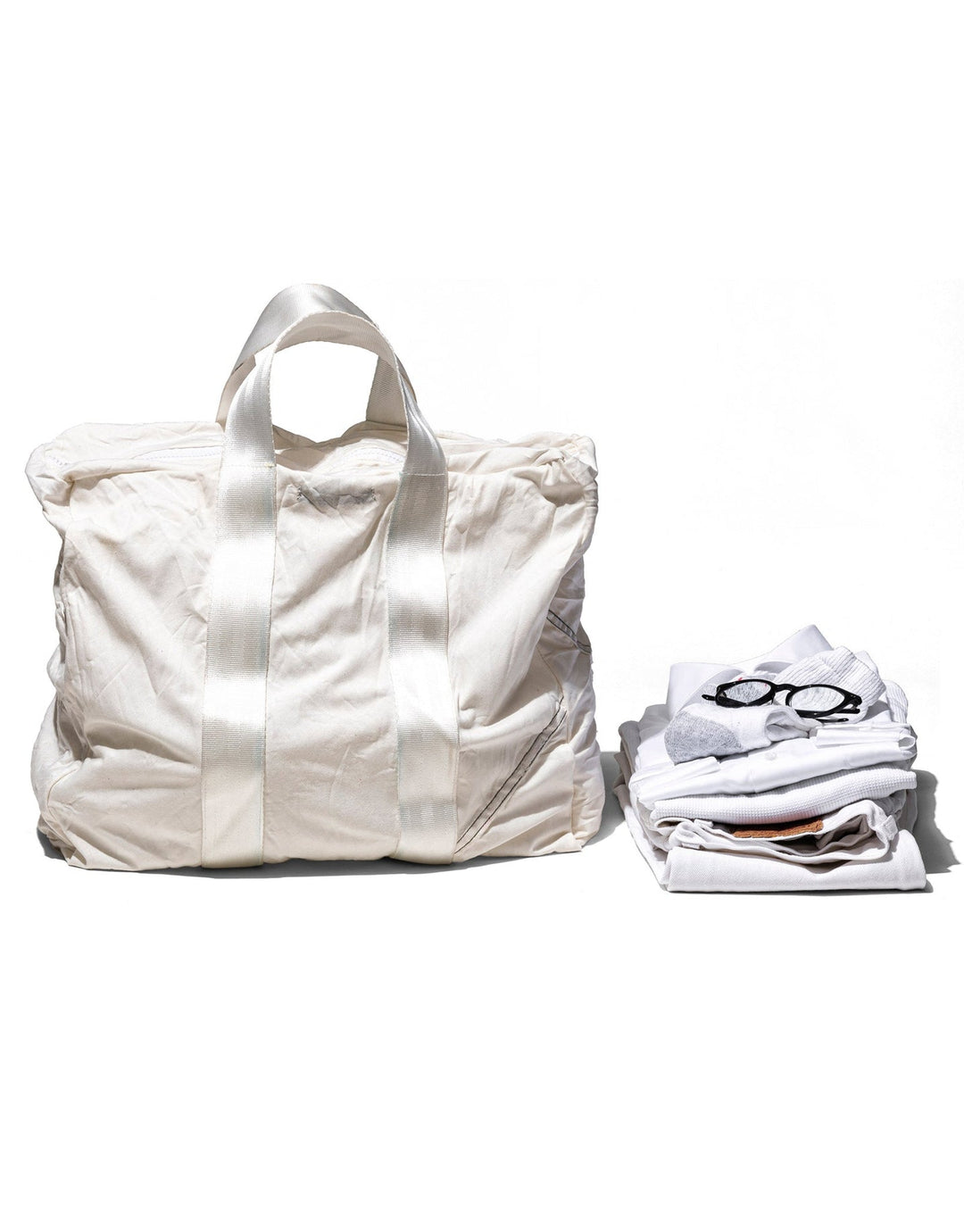 Vintage Parachute Tote Bag White Belt