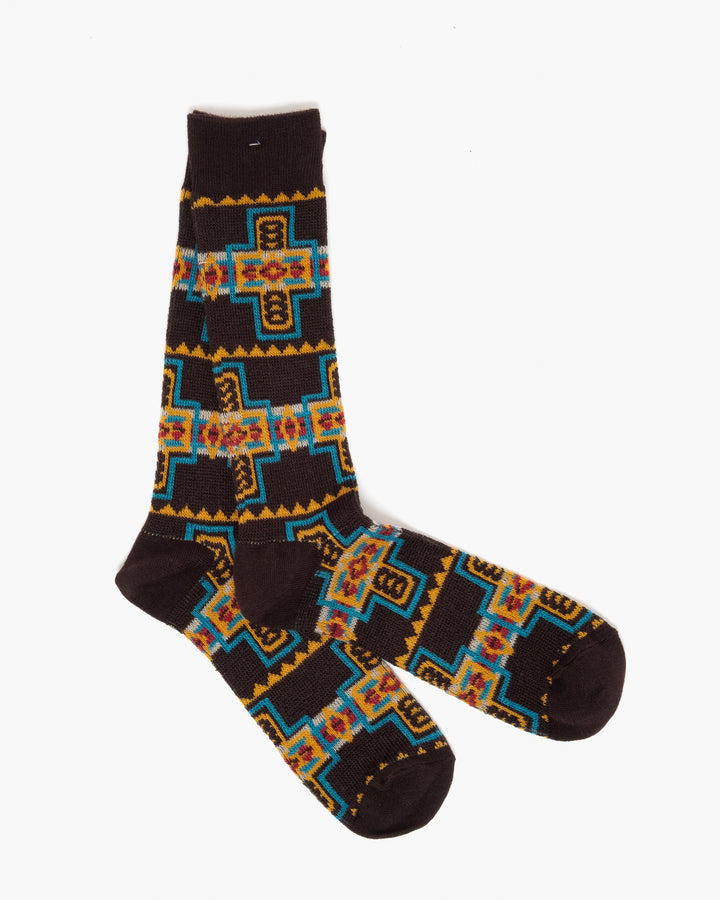 Anonymous Native Pattern Crew Sock Brown