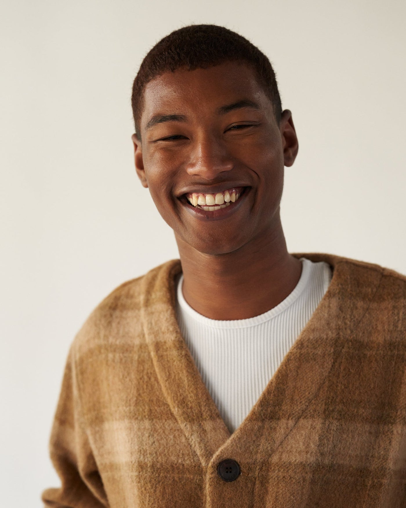 Baseball Cardigan Washed Check Sugar