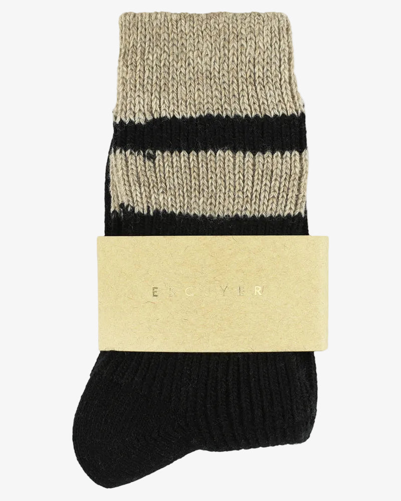 Escuyer Women's Cashmere Striped Socks Black / Beige