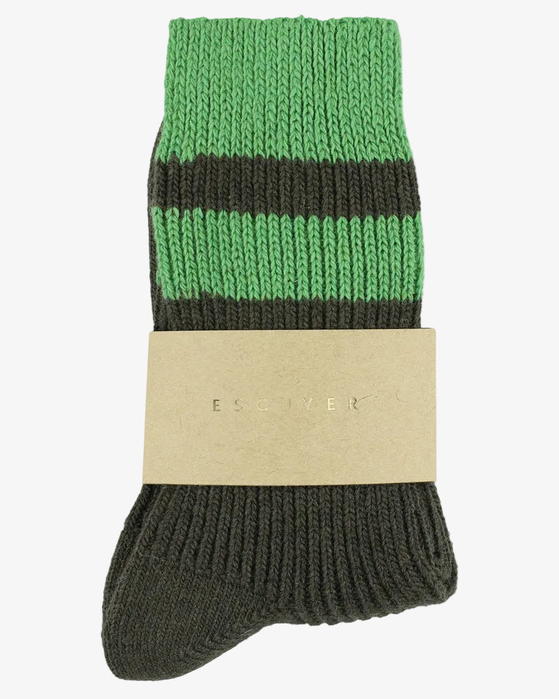 Escuyer Women's Cashmere Striped Socks Military / Golf Green