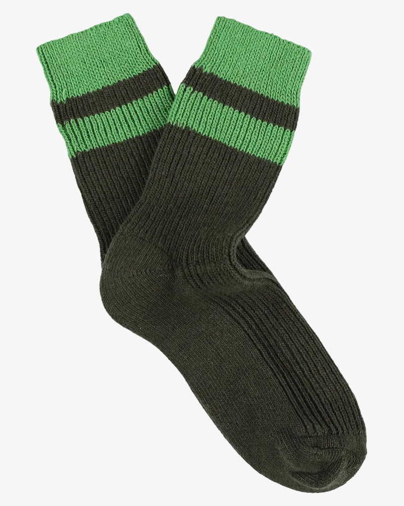 Escuyer Women's Cashmere Striped Socks Military / Golf Green