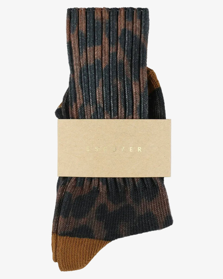 Escuyer Leopard Crew Socks Brown