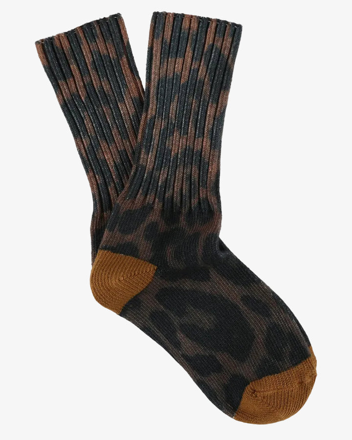Escuyer Leopard Crew Socks Brown