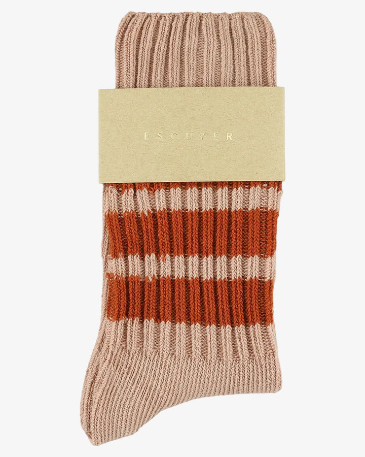 Escuyer Crew Stripes Socks Pink/Brick