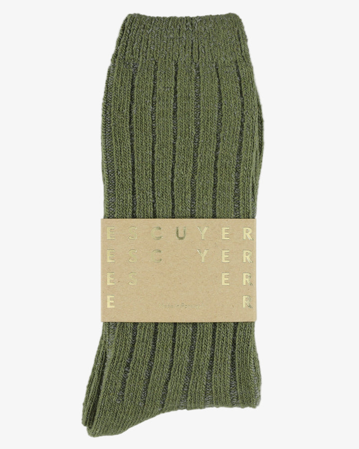 エスキエール カシミヤ クルーソックス カーキ
