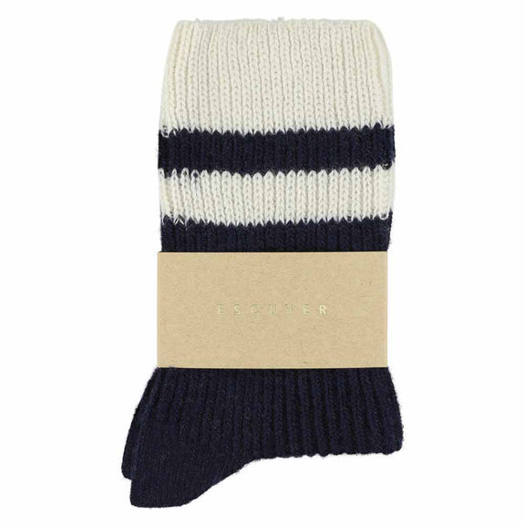Escuyer Women's Cashmere Stripes Socks Navy/Ecru