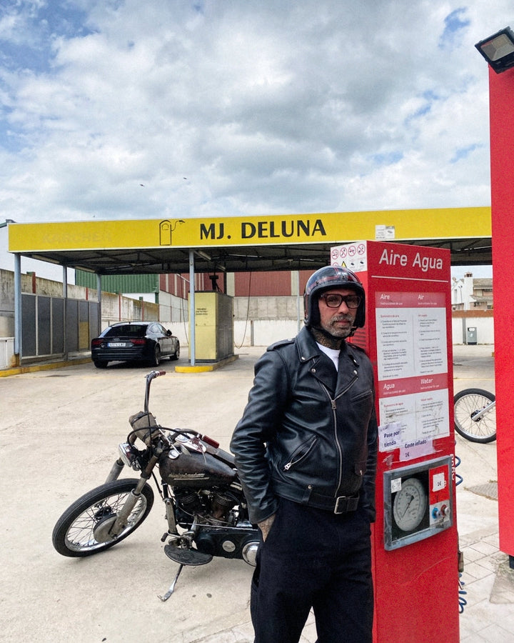 x Shangri-La Heritage Perfecto OFTR Teacore Leather Jacket Black