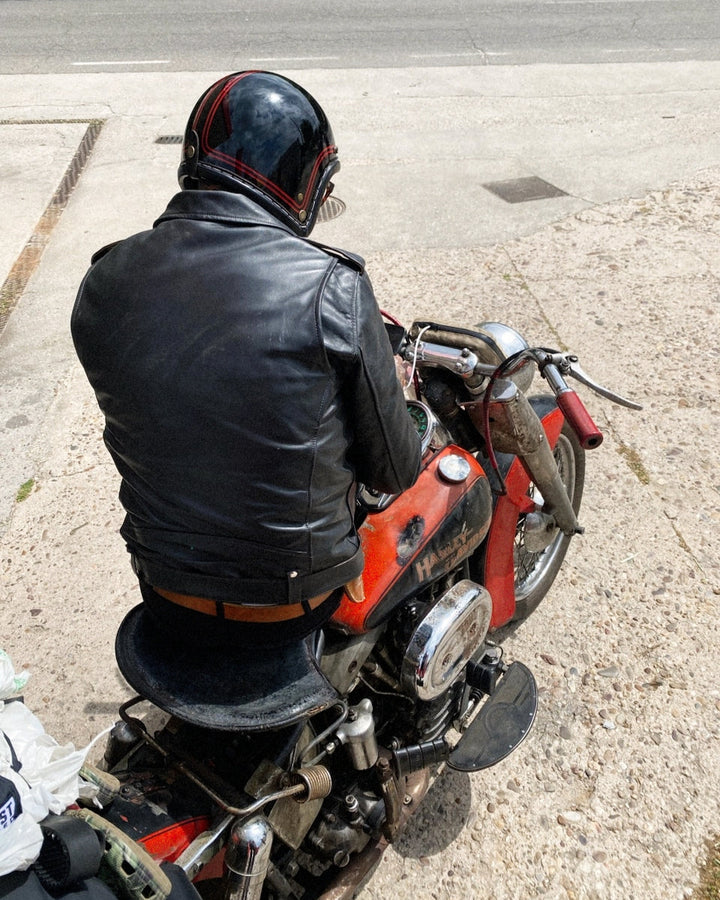 x Shangri-La Heritage Perfecto OFTR Teacore Leather Jacket Black