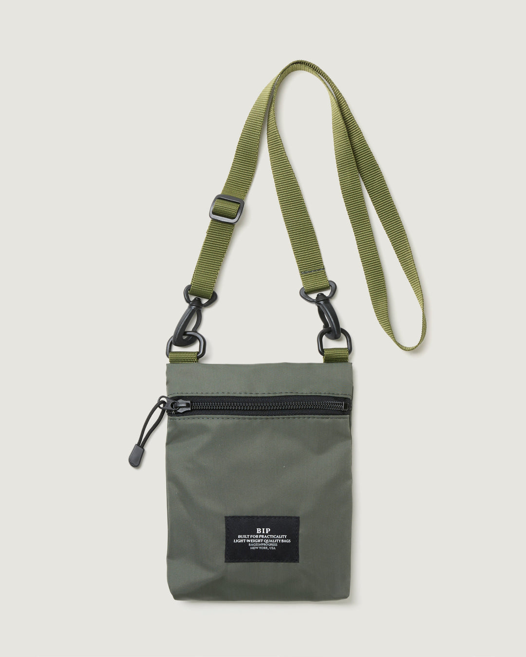 Zipper Shoulder Pouch Poly-Fill Nylon Khaki Green