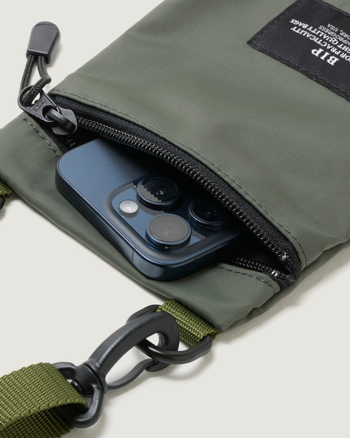 Zipper Shoulder Pouch Poly-Fill Nylon Khaki Green