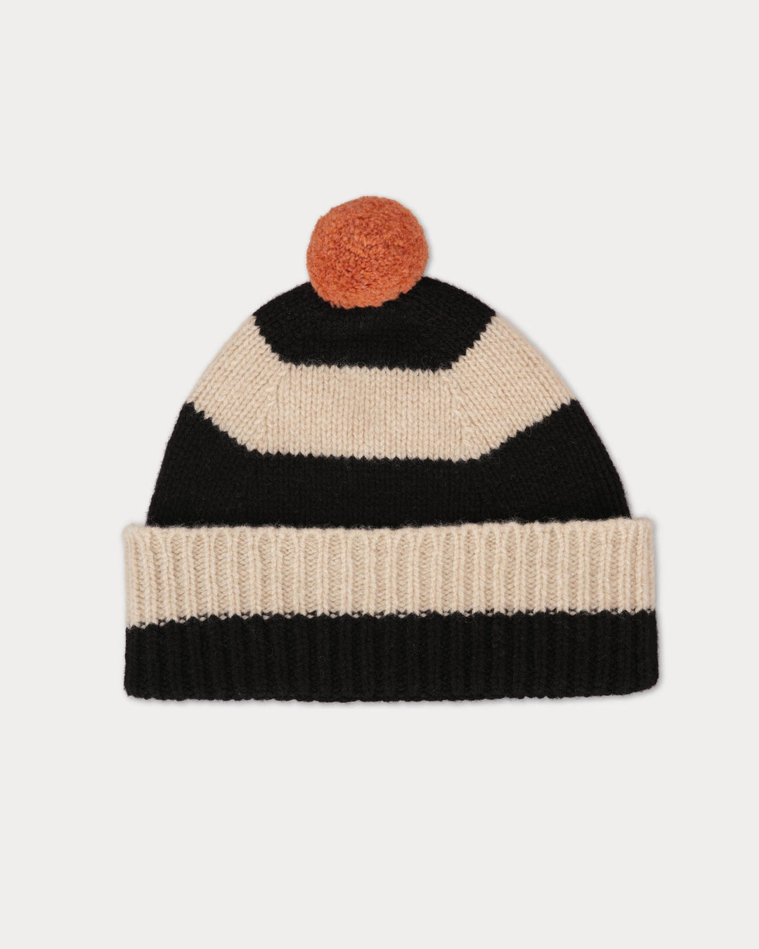 JG Stripe Pompom Hat Black/Oatmeal