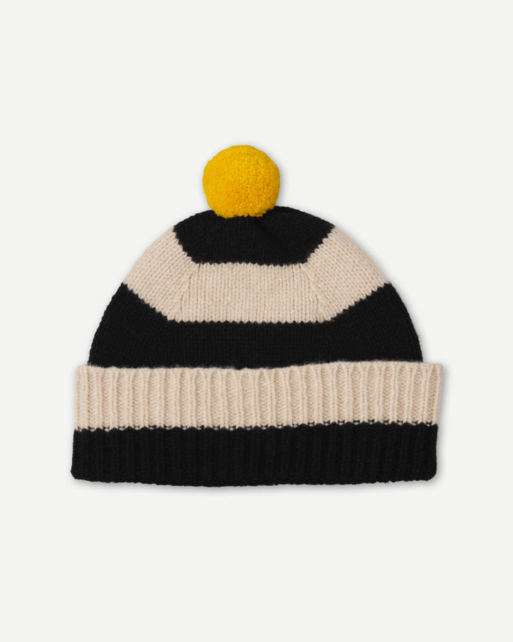 JG Stripe Pompom Hat Black/Oatmeal