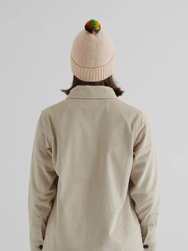 JG Plain Hat Stripe Pompom Oatmeal