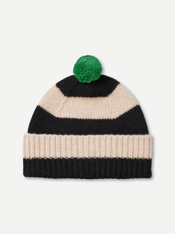 JG Stripe Pompom Hat Black & Oatmeal