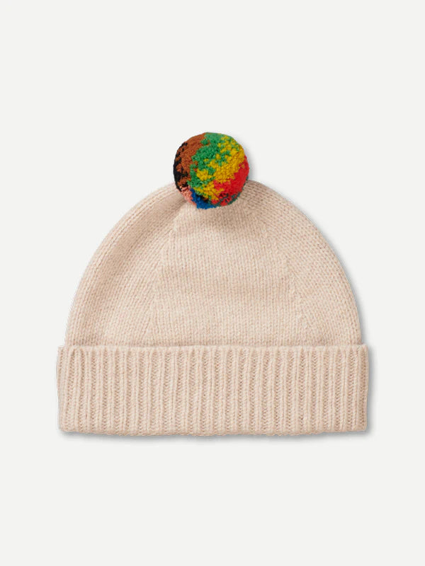 JG Plain Hat Stripe Pompom Oatmeal