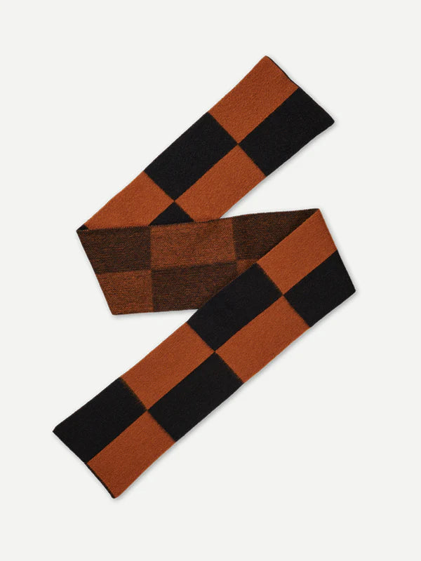 JG Brushed Two Colour Rectangles Scarf Black/Cumin