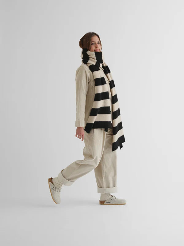 JG Brushed Blanket Scarf Stripe Black/Oatmeal