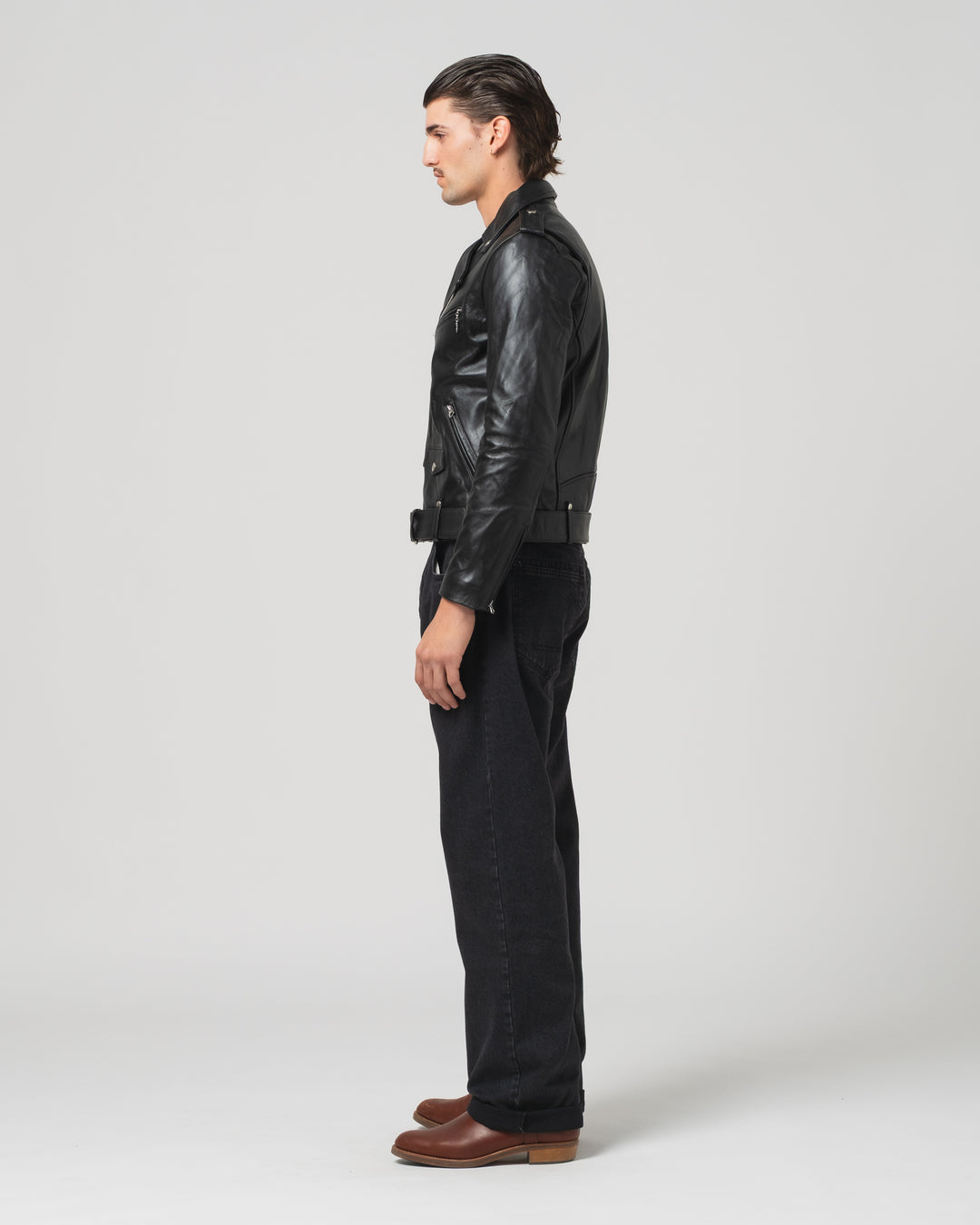 x Shangri-La Heritage Perfecto OFTR Teacore Leather Jacket Black