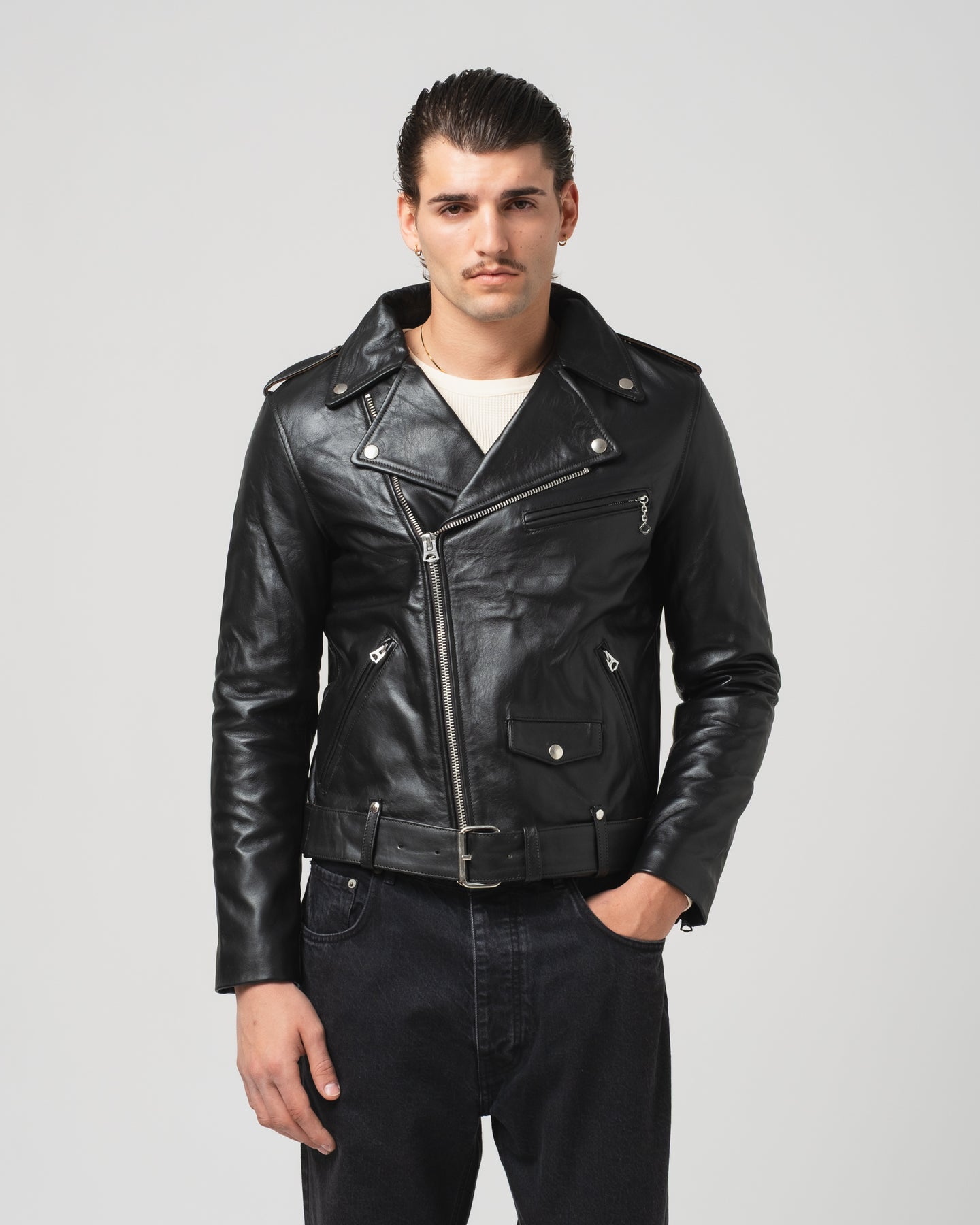 x Shangri-La Heritage Perfecto OFTR Teacore Leather Jacket Black