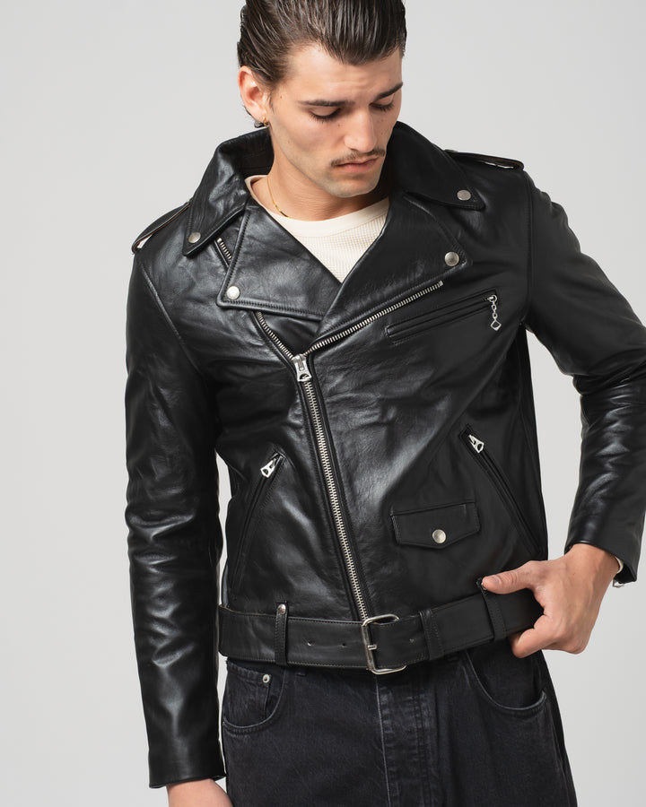 x Shangri-La Heritage Perfecto OFTR Teacore Leather Jacket Black