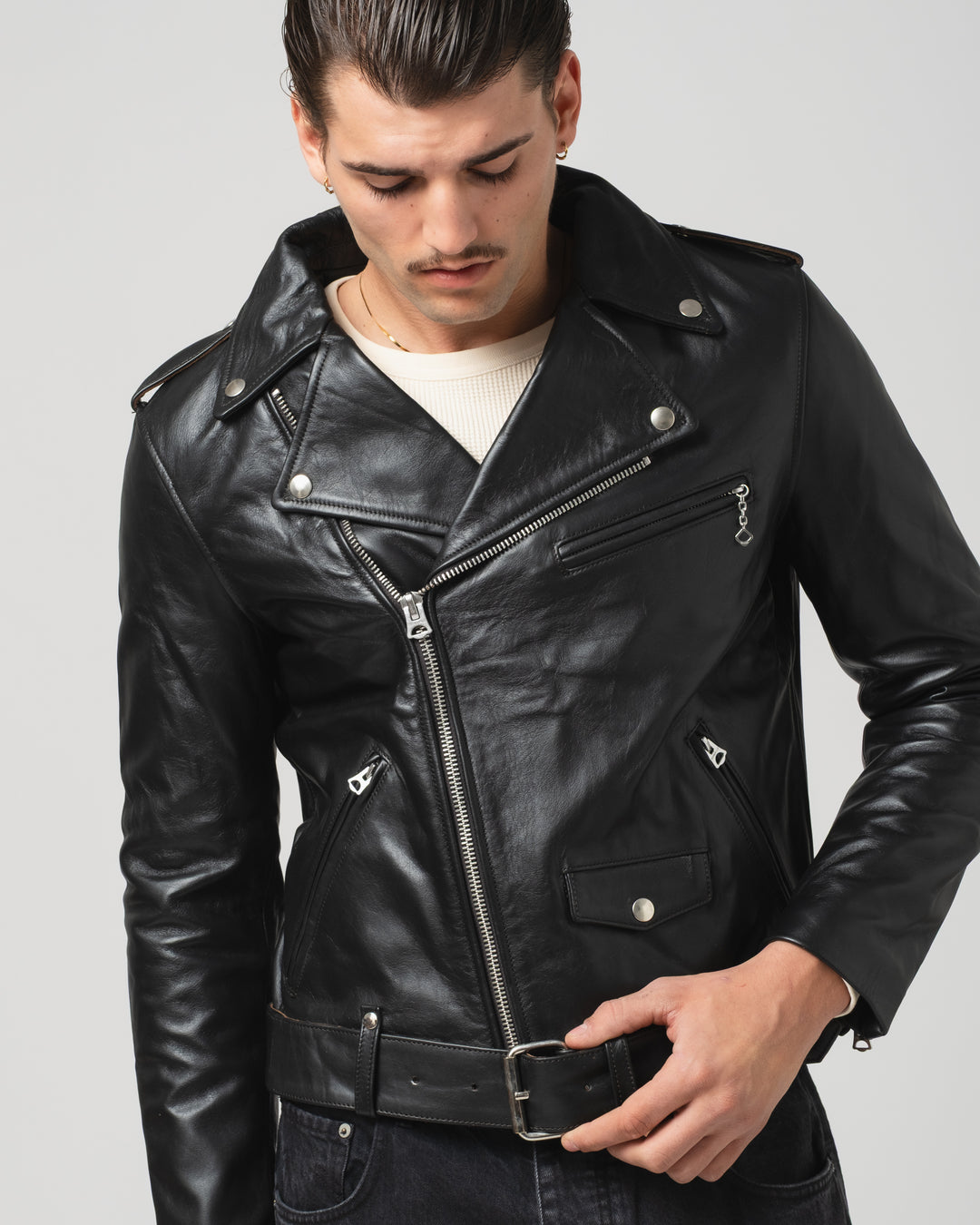 x Shangri-La Heritage Perfecto OFTR Teacore Leather Jacket Black