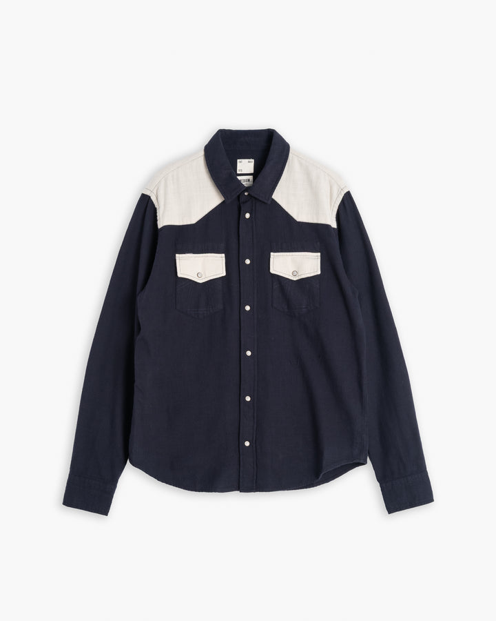 Western Shirt Slub Cotton Navy/Offwhite