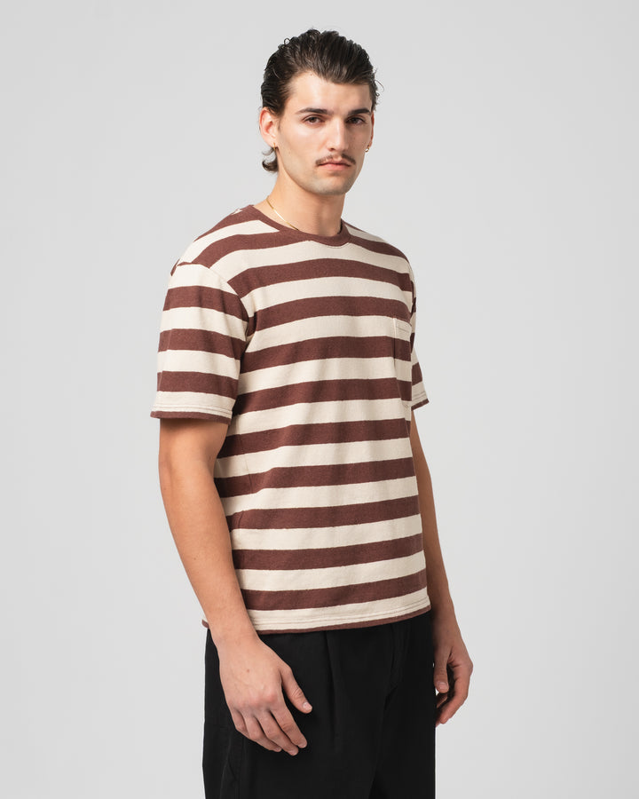 Pocket T Stripe Cotton Linen Henna/Wheat