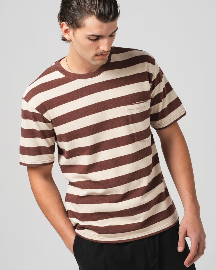 Pocket T Stripe Cotton Linen Henna/Wheat