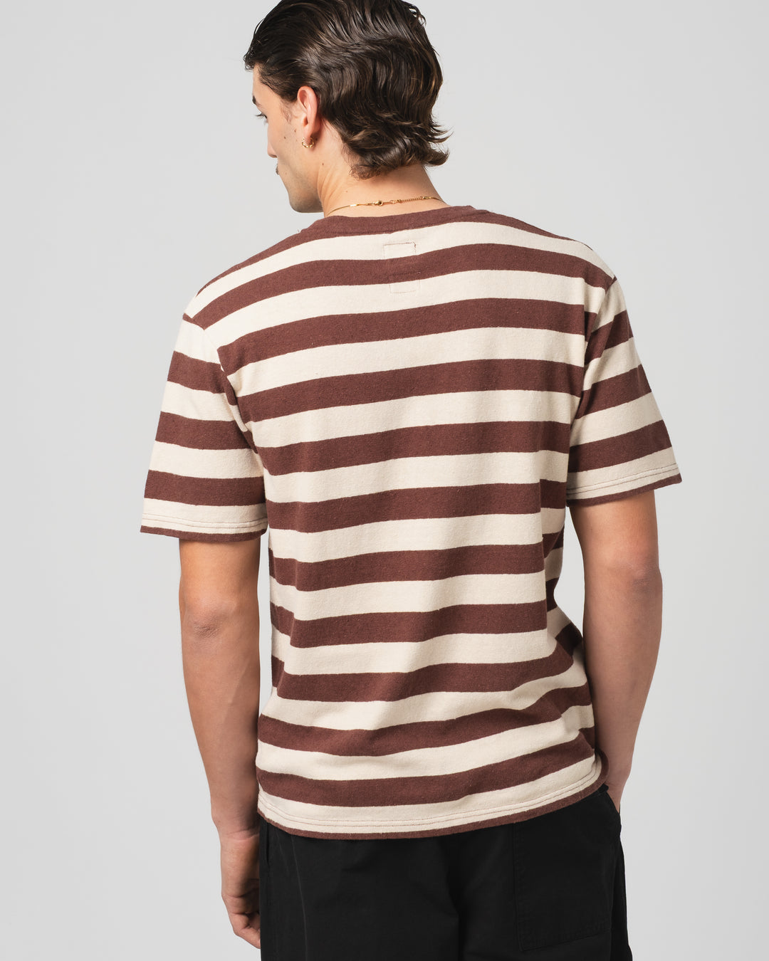 Pocket T Stripe Cotton Linen Henna/Wheat