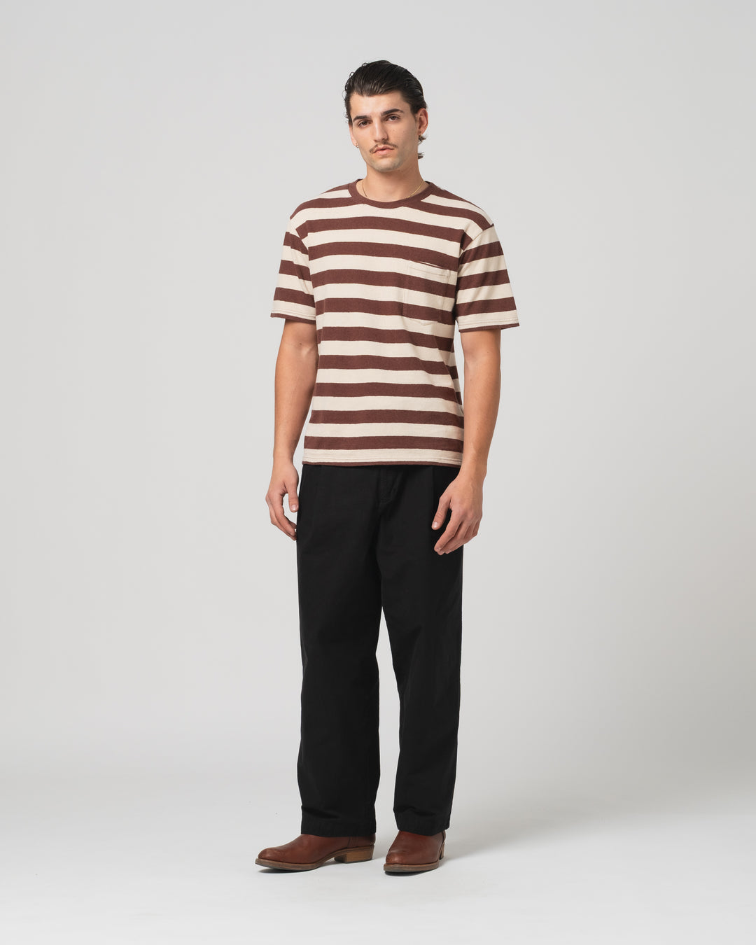 Pocket T Stripe Cotton Linen Henna/Wheat
