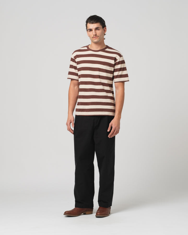 Pocket T Stripe Cotton Linen Henna/Wheat