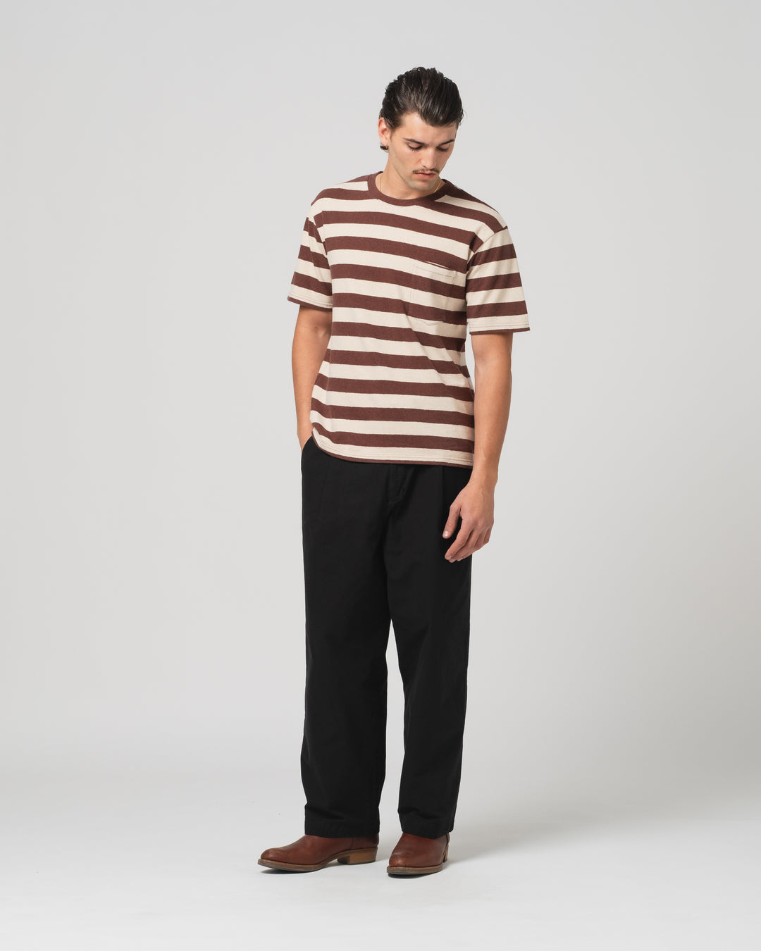 Pocket T Stripe Cotton Linen Henna/Wheat
