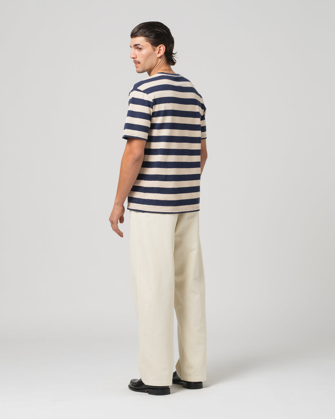 Pocket T Stripe Cotton Linen India Blue/Wheat