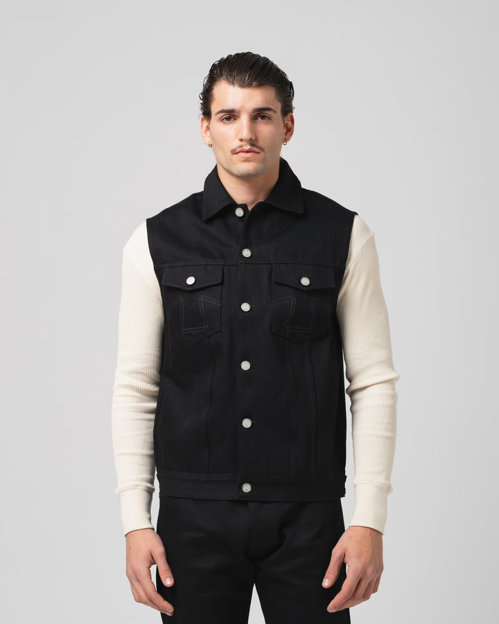 736 Sleeveless Jacket Black Denim