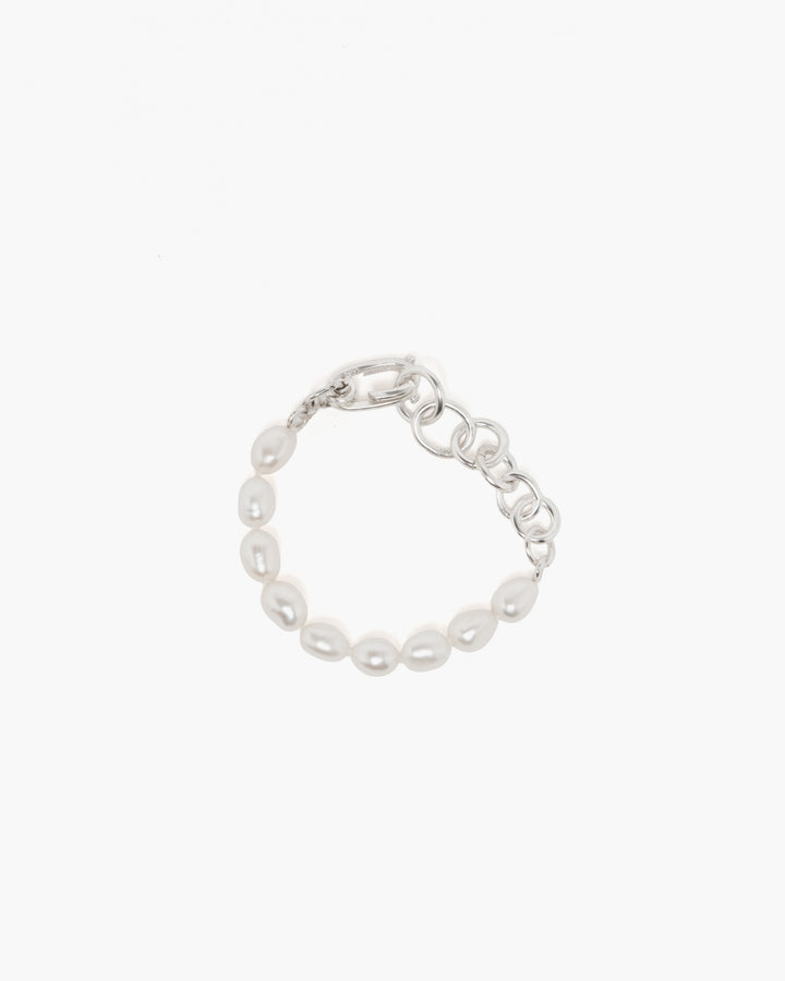 Sara Roegiers Pearl and Silver Bracelet with American Clasp