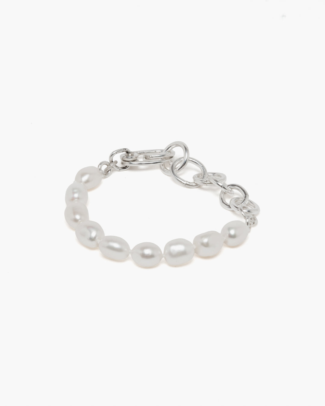 Sara Roegiers Pearl and Silver Bracelet with American Clasp