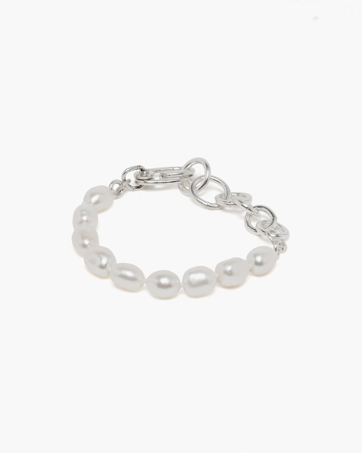 Sara Roegiers Pearl and Silver Bracelet with American Clasp
