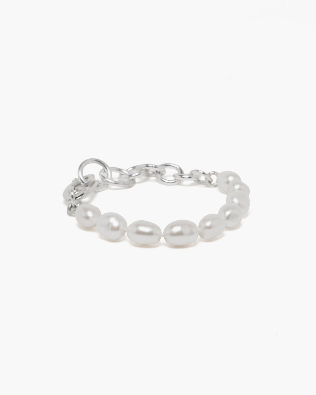 Sara Roegiers Pearl and Silver Bracelet with American Clasp