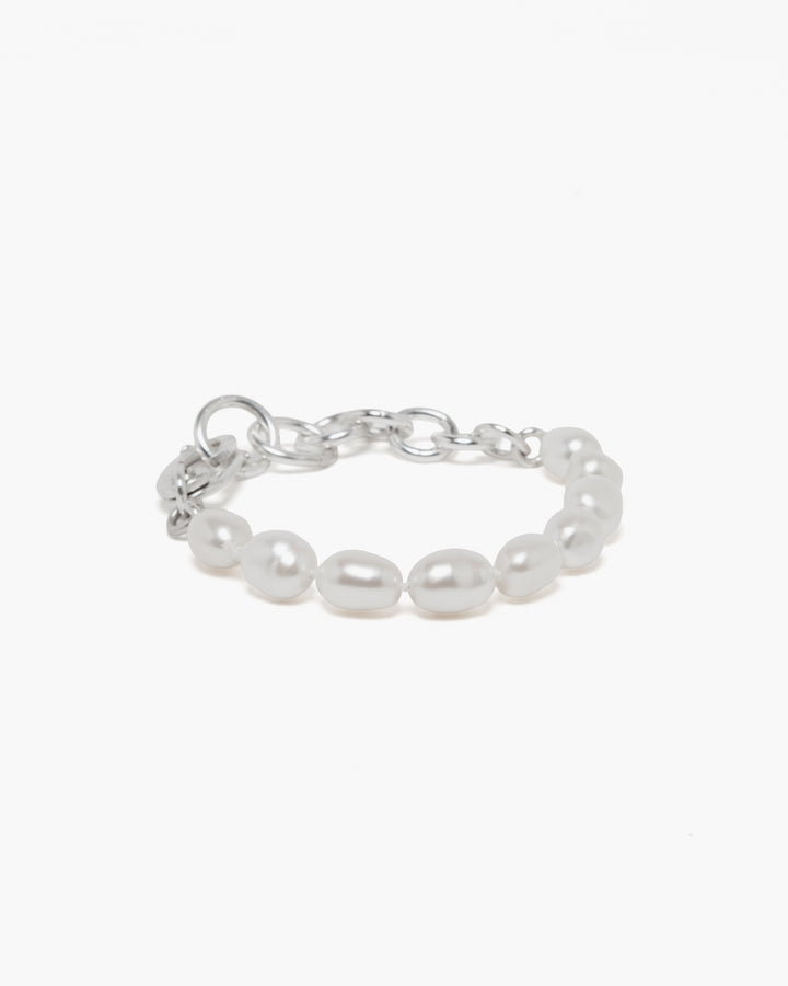 Sara Roegiers Pearl and Silver Bracelet with American Clasp