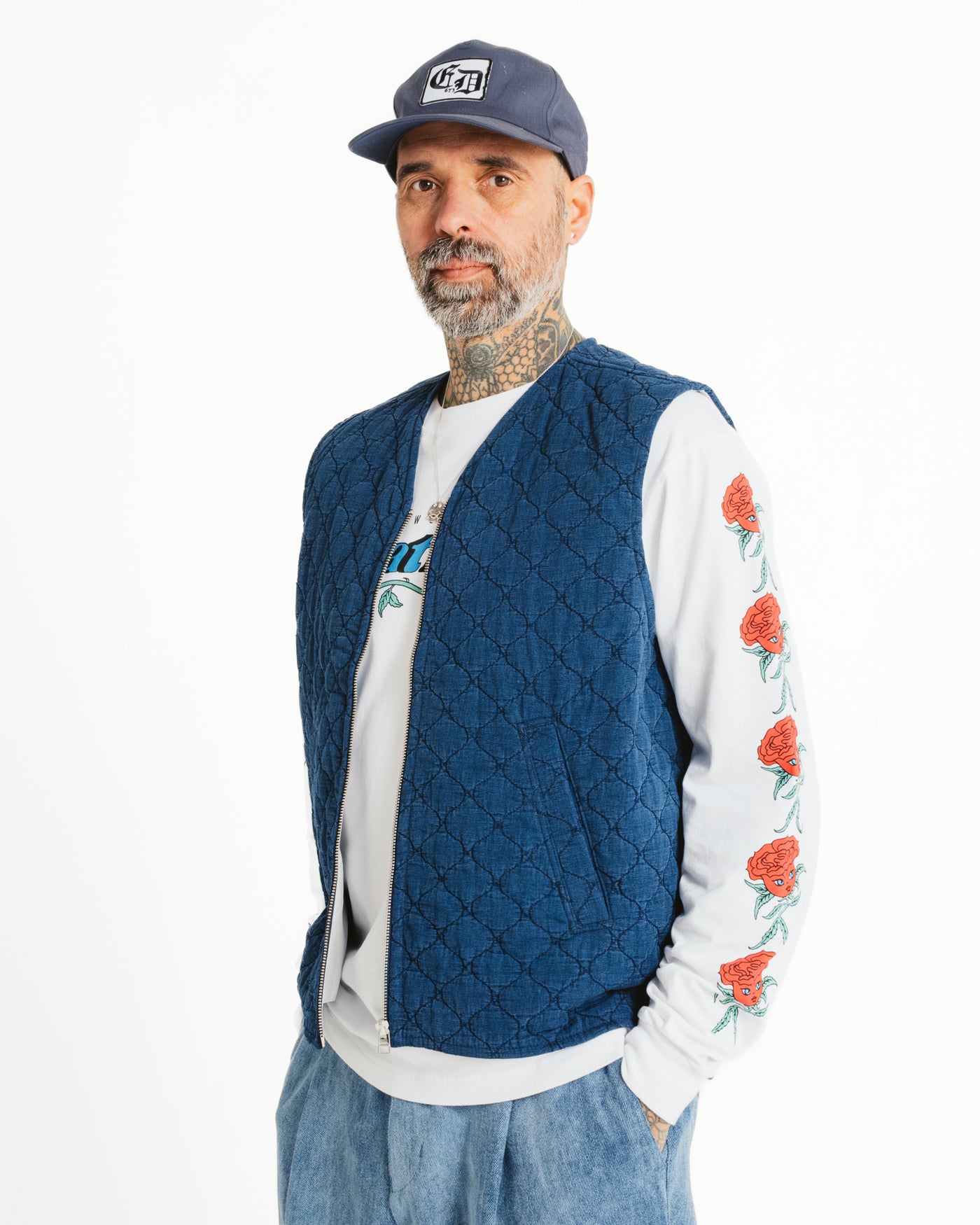 Deck Vest Padded Denim Stone Blue