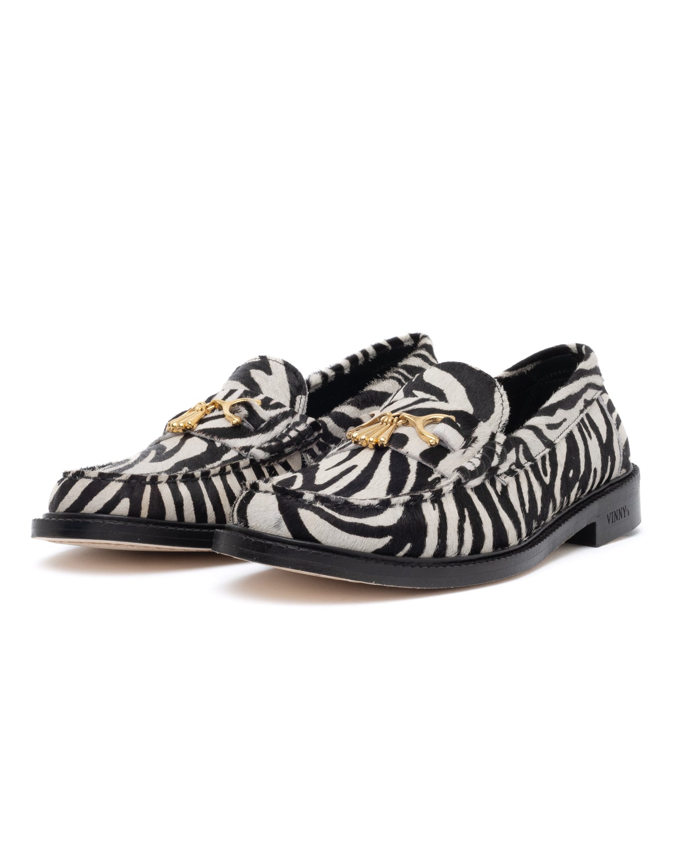 Vinny's  Luxe Mocassin Snaffle Loafer Zebra Pony Hair