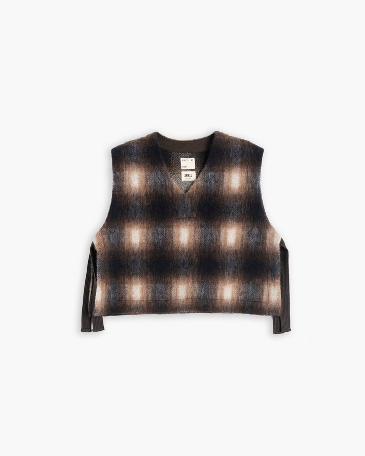 G.o.D Vee Vest Felted Check Sepia / Cream