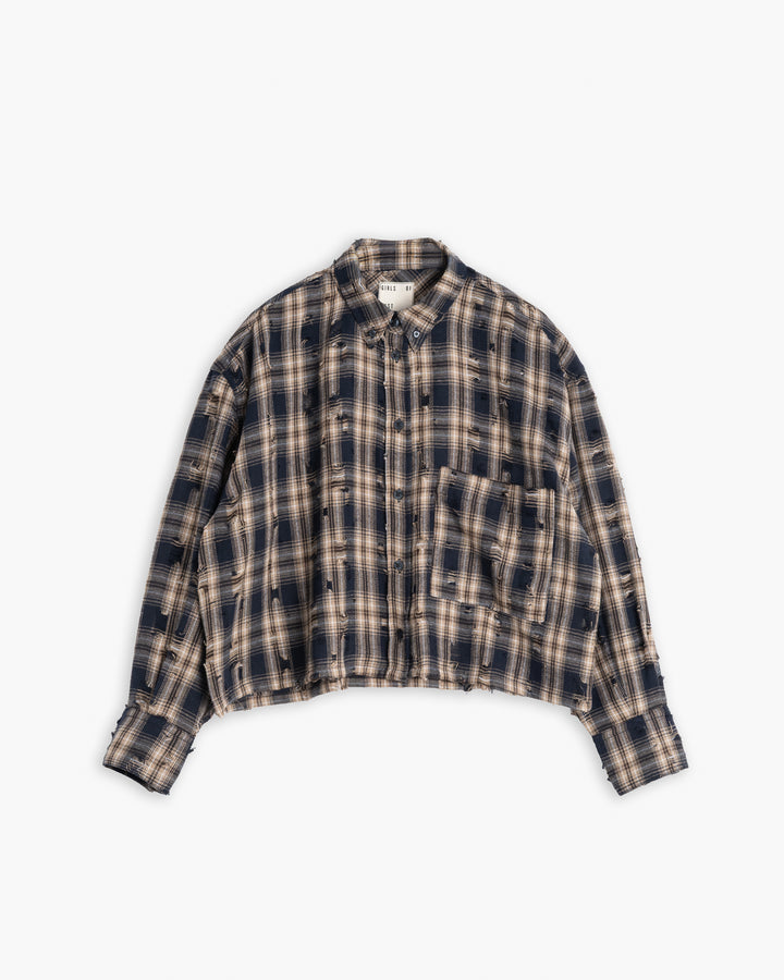 G.o.D Cubic Shirt Cobain Check Navy/Wheat