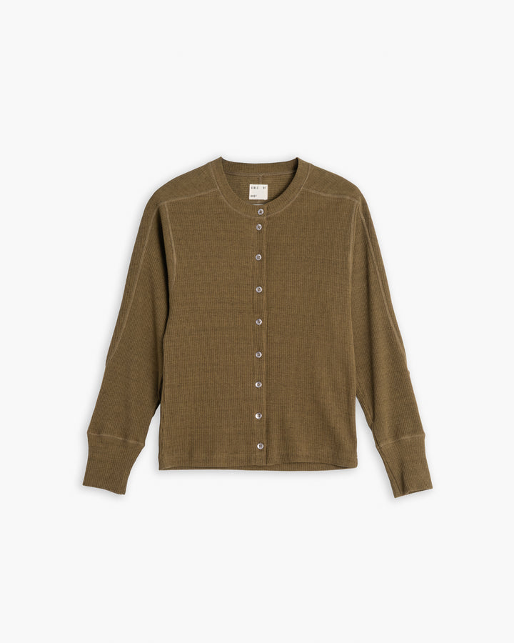 G.o.D Button Down Top Military Rib Jersey Olive