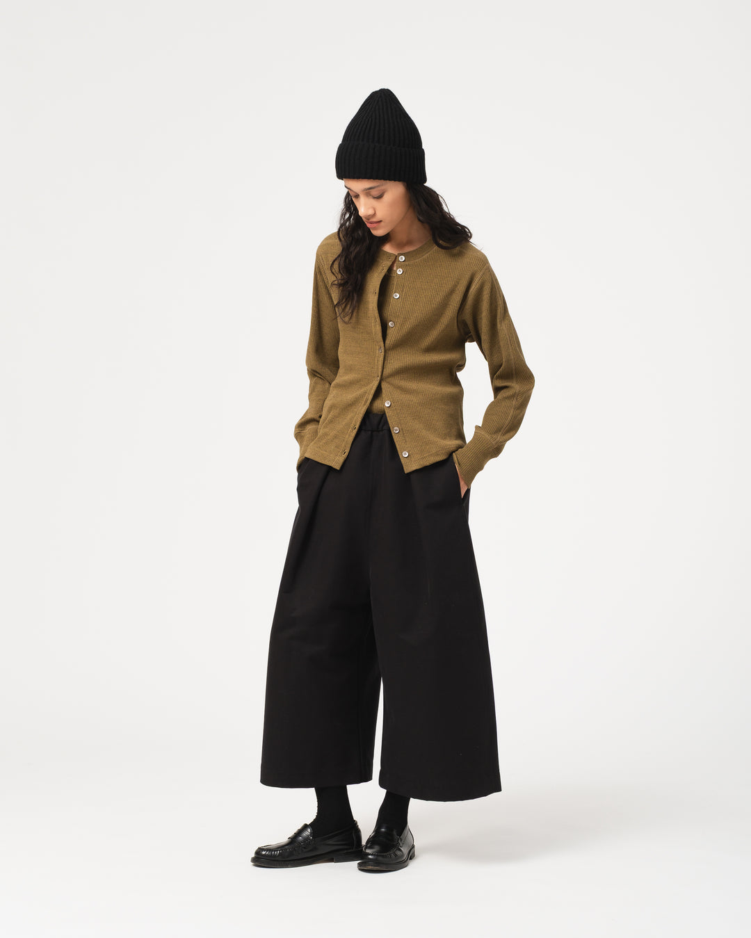 G.o.D Button Down Top Military Rib Jersey Olive