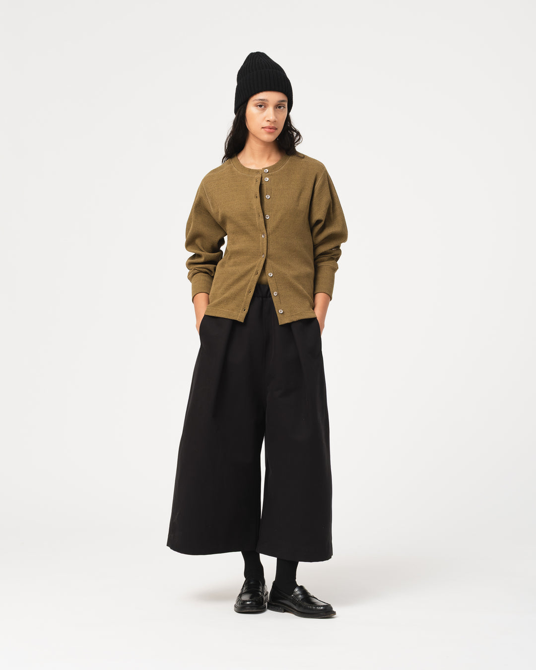 G.o.D Button Down Top Military Rib Jersey Olive