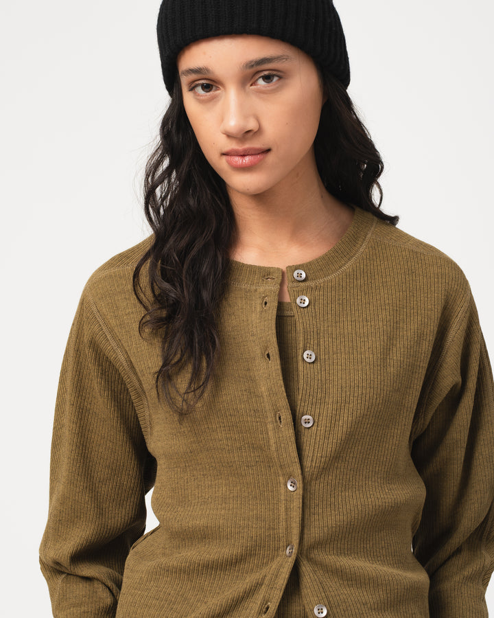 G.o.D Button Down Top Military Rib Jersey Olive