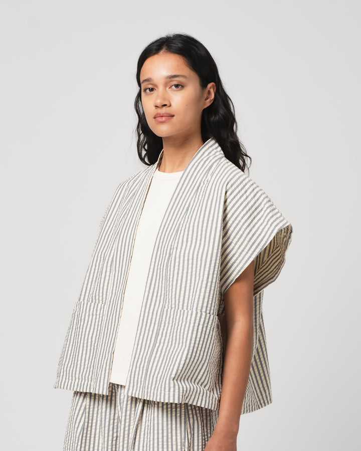 G.o.D Unagi Vest Belfast Seersucker Iron/Off-White